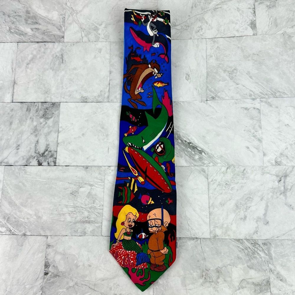 Vintage Warner Bros. Looney Tunes Mens Tie Under Ocean Elmer Fudd 1993